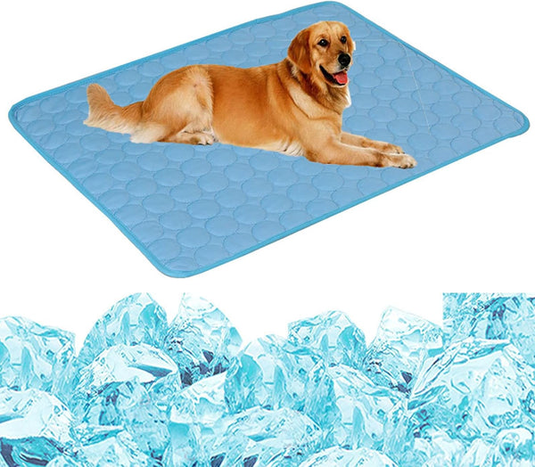 Extra Large Dog Cooling Mat, Breathable Washable Summer Pet Cooling Pad for Kennels, Crates, Beds (Blue) 40"x28"