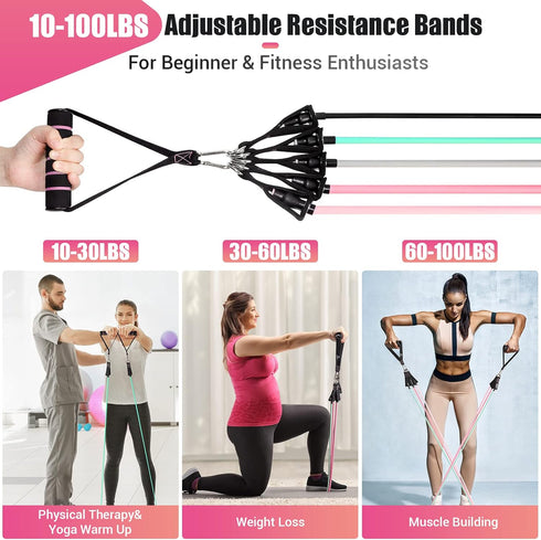 Resistance Bands with Handles for Women, 5 Level Exercise Bands Workout Bands for Physical Therapy, Yoga, Pilates, Door Anchor, Storage Pouch by COFOF