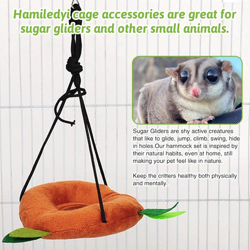 Hamiledyi 5PCS Hanging Bed & Hideout Set - Cotton Hamster Hammock, Tunnel, Swing Accessories for Dwarf Hamster, Rat,