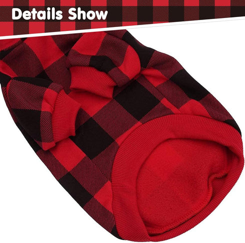 KOOLTAIL Red Plaid Dog Hoodie Sweater with Hat and Pocket for Small Medium Large Dogs, Soft Winter Coat