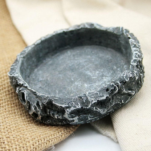 OMEM Reptile Natural Bowl Food and Water Dish, Resin Made, 2PCS, Gray, S