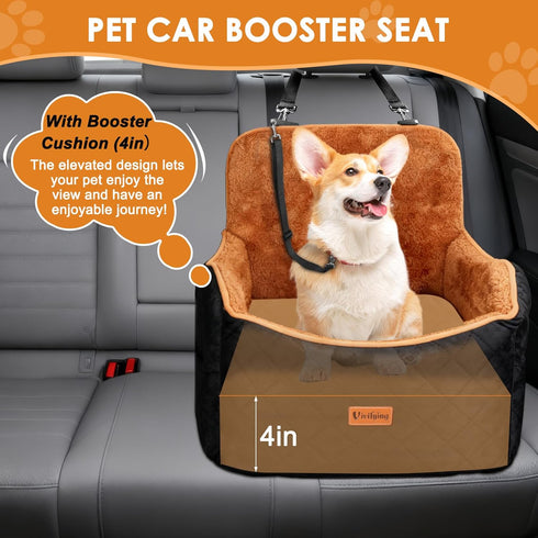 4" 35lbs Vivifying Dog Car Seat for Small and Medium Dogs, Booster Pet Car Seat with Safety Strap, Plush Travel Dog Bed