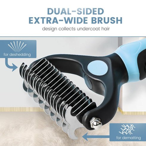 Cat Brush Dog Brush for Shedding - Dematting Tool for Long Haired Pets - Safe and Effective Comb, Large, Blue