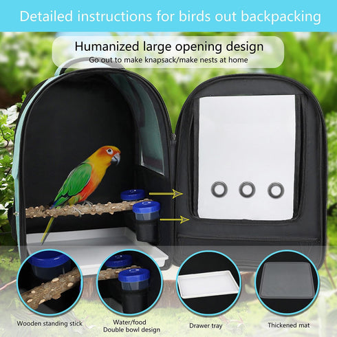 Bird Backpack Carrier, Travel Cage with Tray and Perch, Waterproof Pad for Parakeets and Lovebirds