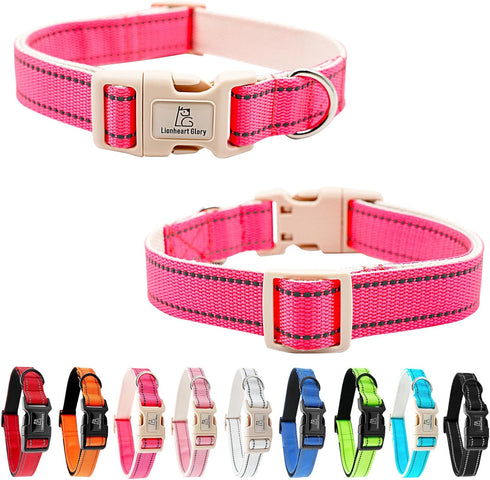 Lionheart Glory Reflective Dog Collar, Adjustable Durable Soft Classic Collar for Female Male Small Dogs Pet Gift (Pink)