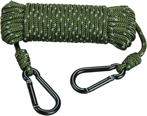 Hunters Specialties 30ft Heavy Duty Reflective Treestand Rope, Large-Diameter Rope with 2 Carabiner Clips