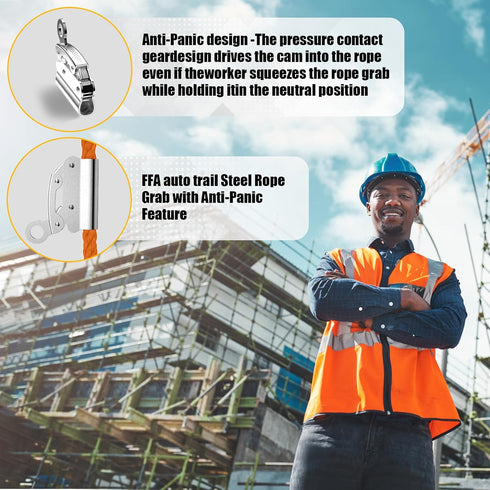 Self-Locking Rope Grab Ascender, Alloy Steel for Heavy Industry, Roofing, Construction, and Fall Protection