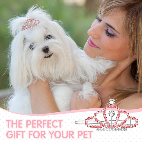 MTLEE 2 Pieces Dog Tiara Crown Hair Clips, Clear Crystal Rhinestone Barrettes for Pet Dogs Grooming Hair Accessories