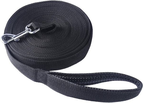 33-Feet Long Dog Leash, Extra Long Nylon Training Lead with Friction Reducing Leather Padded Handle for Medium Large
