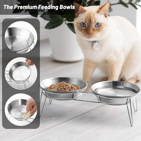 Elevated Cat Bowls, 5.9 Inch Wide Stainless Steel Food Bowls with Metal Stand, Raised Dish for Cats & Kittens, Whisker