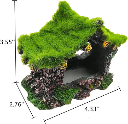 Aquarium Decoration House Resin Hollow Hideout House, Fish Tank Accessories Cave Ornament Tank Small Fish Hideaway with Moss by IBWell