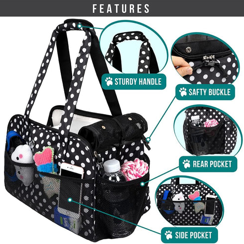 PetAmi Small Dog Purse Carrier, Soft-Sided Bag with Pockets, Airline Approved, Max 18 lbs, Polka Dot Black