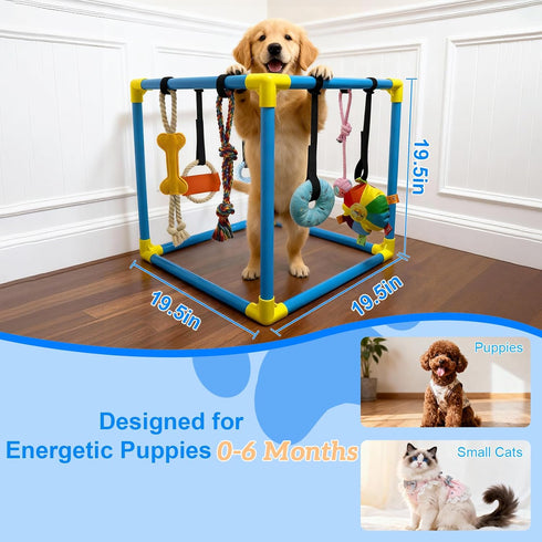 8 19.5" Puppy Play Gym with Hanging Toys - Indoor Jungle Gym for Small Dogs, Interactive Enrichment Activity Center