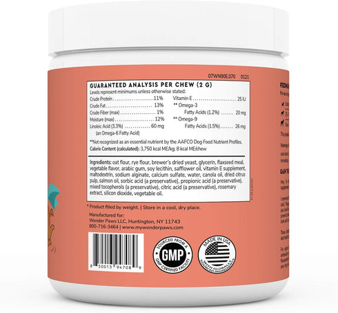 Skin & Coat Supplement for Dogs with Salmon Oil, Omega 3 & 6, EPA & DHA, Promotes Healthy Skin and Coat, Itchy Relief, Joint and Overall Health, Delicious Flavor, 70 skin & coat Soft Chews