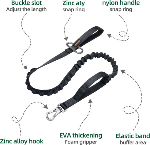 EXCELLENT ELITE SPANKER Tactical Bungee Dog Leash, Adjustable Military Leash, Quick Release Elastic Rope with 2 Control