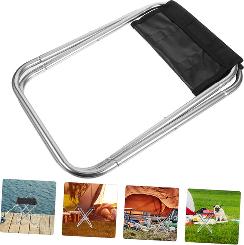 STOBAZA Portable Lightweight Aluminum Folding Stool Ergonomic Compact Bench with Storage Bag for Camping Fishing
