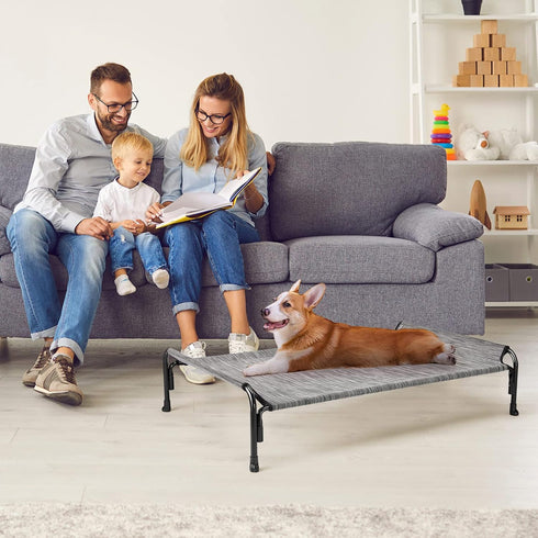 Veehoo Elevated Dog Bed, Medium Black Silver, Cooling Camping Raised Pet Bed with Slope Headrest, Washable, CWC2204