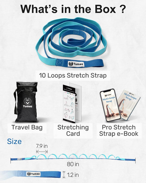 Tumaz Stretching Strap, 10 Loops Non-Elastic Yoga Strap, Perfect for Home Workout, Physical Therapy, Yoga