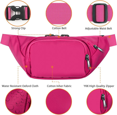 Syican Large Fanny Pack for Women Men - Waist Bag with 3-Zipper Pockets, Gifts for Sports, Traveling, Workout, Casual,
