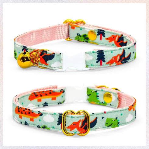Cute Green Dinosaur Cat Bow Tie Collar, Breakaway with Bell, Safety Plastic Buckle for Cats
