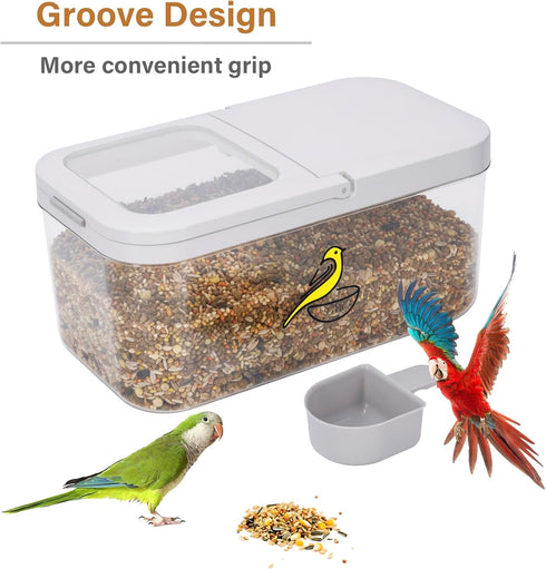 Mowhut 5.4 Qt/6 Bird Seed Storage Container, L Pet Food Container with Measuring Cup & Stainless Steel Bird Feeder