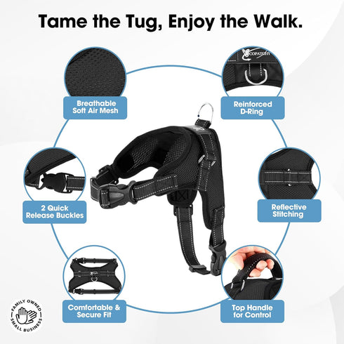 No Pull Reflective Adjustable Dog Harness with Handle - Comfortable Soft Mesh for Small, Medium, Large Dogs