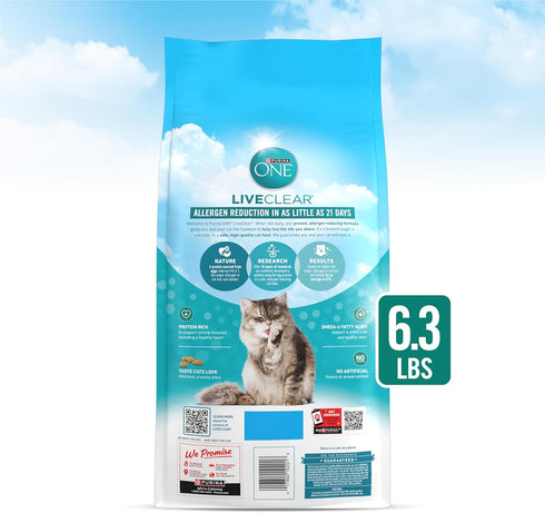 6.3 lb. Purina ONE LiveClear Allergen-Reducing Cat Food Dry Formula with Real Chicken As The Number One Ingredient