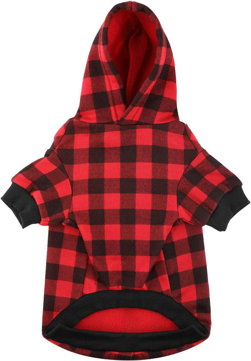 Plaid Dog Hoodie Sweatshirt for Medium Dogs, Cat Puppy Clothes Coat, Warm and Soft (M)