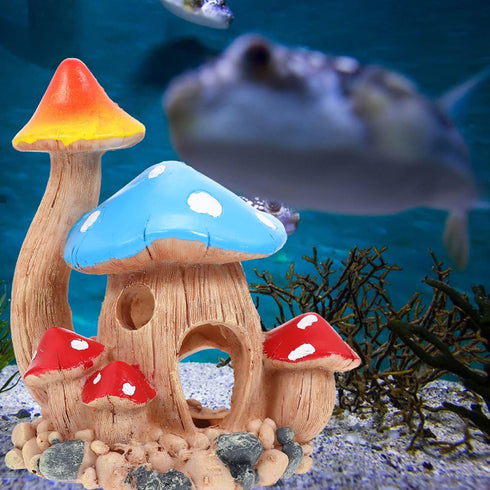 Zerodeko 1PC Resin Mushroom Hideout House, Fish Tank Cave Ornament for Small Fish Tank