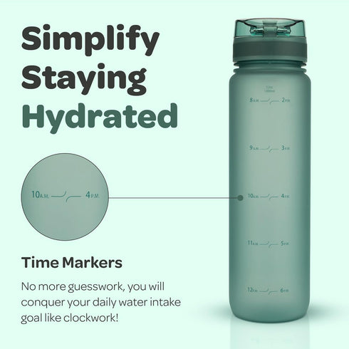 Hydracy Large Water Bottle with Time Marker - BPA Free Gym Bottle, Leak Proof with Fruit Infuser Strainer, Ideal for