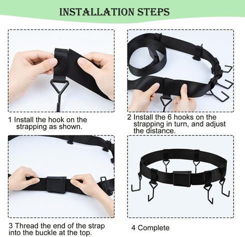 Tree Stand Gear Hanger - Heavy Duty Bow Hanger Strap with 6 Metal Hooks for Archery Hunting Accessories, Fits Trees
