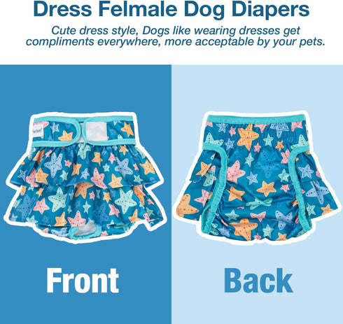 3 Pack Pet Soft Female Dog Diapers - Washable Dress-Style Dog Diapers Female for Girl Dogs in Heat - Reusable Doggy