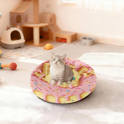 22 Inch 40 lbs Waffle Dripping Ice Cream Dog & Cat Bed, Washable Round Calming Pet Bed with Anti-Slip Bottom for Pets