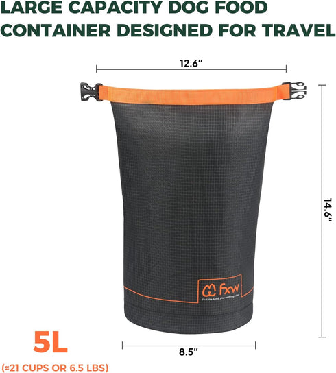 FXW Dog Food Travel Bag, 21 Cups Large Capacity for Kibble Storage, Perfect for RV Road Trips, Gray