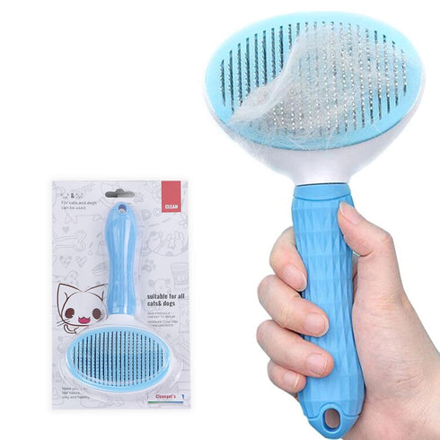 Dog Brush for Shedding, Self-Cleaning Pet Brush, Blue, Removes Loose Hair and Tangles