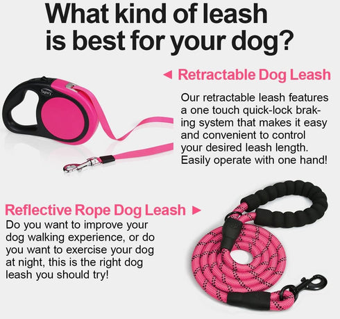 Taglory Retractable Dog Leash, 16ft for Small Medium Dogs up to 44 lbs, One-Handed Brake, Lock, Pink