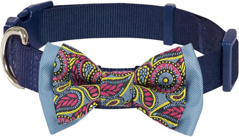 Blueberry Pet 4 Patterns Paisley Print Handmade Dog Collar, Navy Blue, Small, Adjustable, Neck 12"-16"