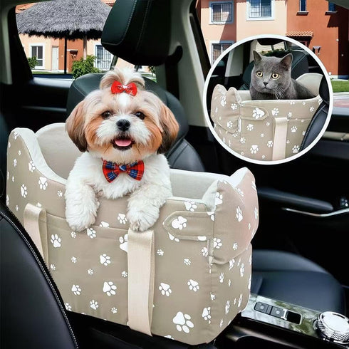 15 lbs) Cullaby Dog Car Seat for Small Dogs (Under Center Console Pet Carrier with Safety Belt, Storage Pockets