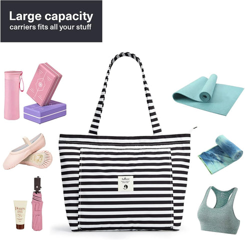 WLLWOO Yoga Bags for Women, Canvas Tote Carrier for Yoga Mats, Pilates, Travel, Office, Beach Workout