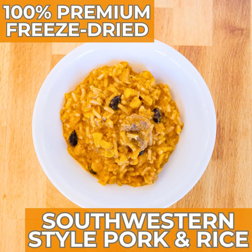Nutristore Freeze-Dried Southwestern Style Pork and Rice - Emergency Survival Meal, 25 Year Shelf Life, USDA Inspected