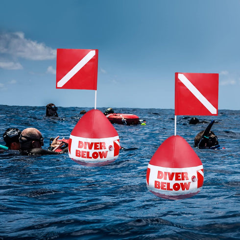 Maitys Heavy Duty PVC Dive Flag Float Set, Inflatable Signal Floater with Dive Flag and Freediving Lanyard