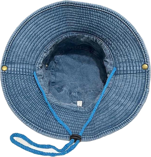 Y2K Crystal Star Washed Denim Cowboy Hat for Women, Foldable Bucket Sun Cap with String
