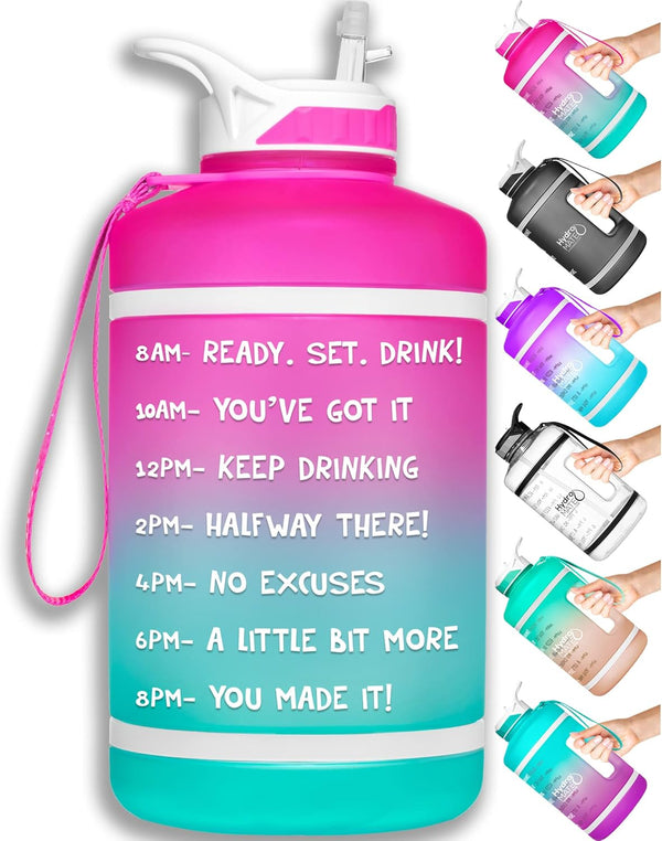 NatureWorks HydroMATE Half Gallon Water Bottle, 64 oz with Time Markers, BPA Free, Reusable Leak Proof Jug