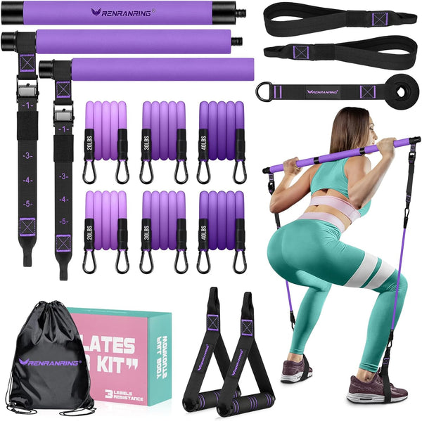 Pilates Bar Kit with Resistance Bands - Multifunctional Pilates Bar for Women & Men, Heavy-Duty Metal Adjustment Buckle.