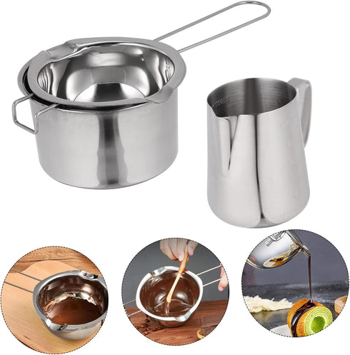 1Set Cabilock Stainless Steel Melting Pot Ergonomic Design Capacity for Butter Cheese Heating Cookware for Baking