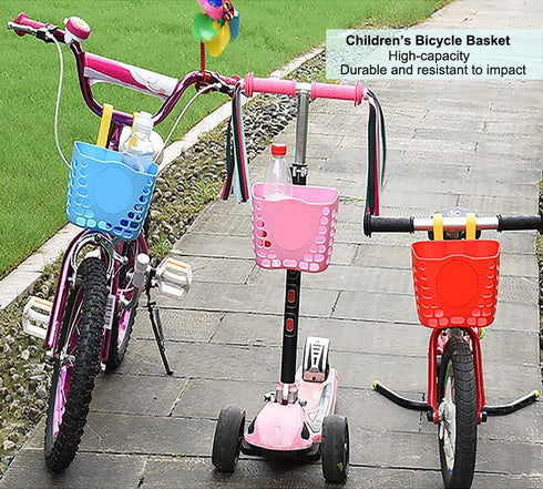 Kids Bike Basket, Adjustable Straps Bicycle Front Basket for Boys Girls, Strong Load Handlebar Basket for Outdoor