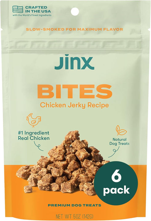 Jinx Chicken Bites Natural Soft Jerky Dog Treats, Slow-Smoked Real Chicken, 6-Pack, 5 oz