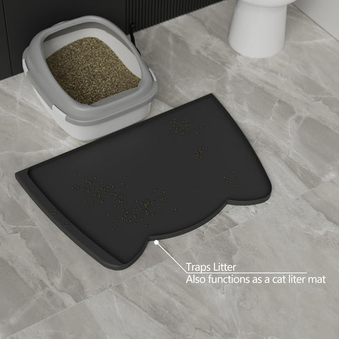 24 15'') OHMO Dog Food Mat(Black, * w/Residue Collection Pocket Silicone Pet Feeding Mat for Floor High Edges Anti