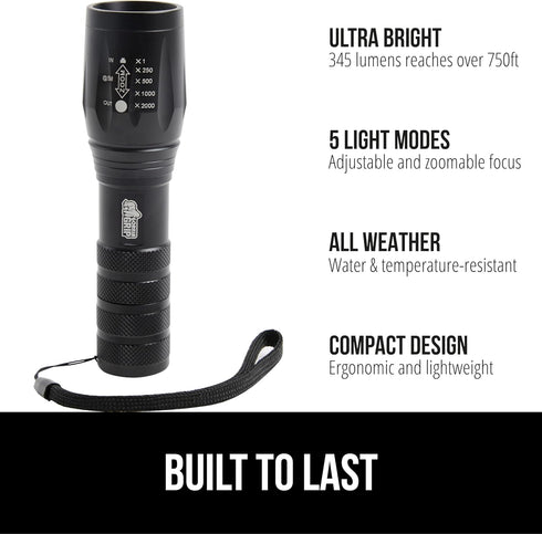 GORILLA GRIP Powerful LED Tactical Flashlight, 750 FT High Lumens, Water Resistant, Mini Flash Light for Camping