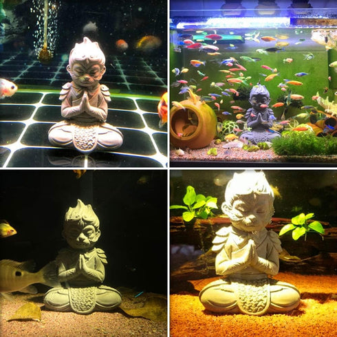 Aquarium Statue Monkey King Decorations | Asian Buddha Fish Tank Collectible Figurines, Cement Safe Aquarium Decor